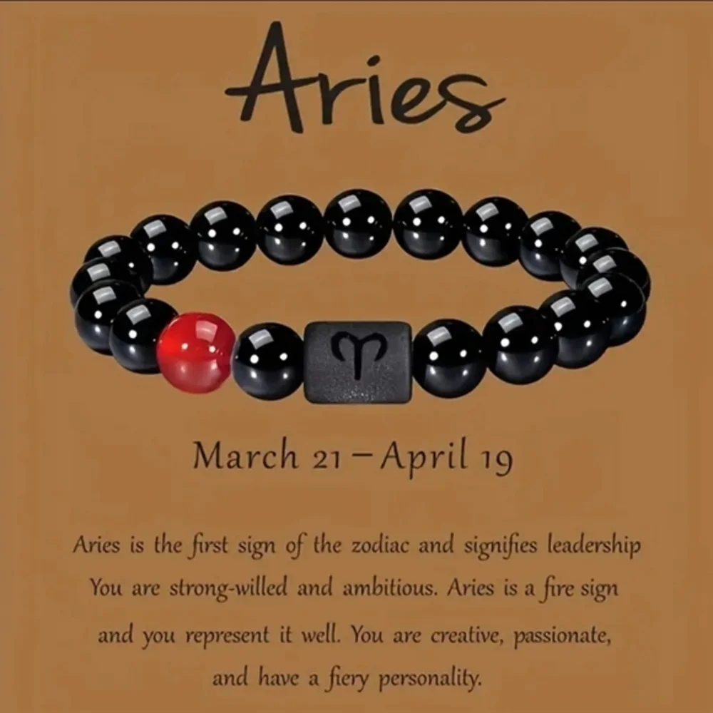 NEW Aries Zodiac Unisex Black‎ & Red Beaded Bracelet